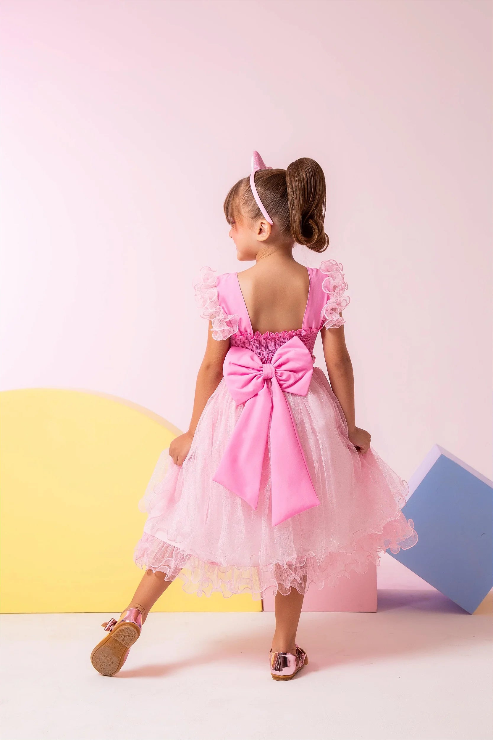 Vestido Princesa Belli Tematico Barbie Rosa Glamim