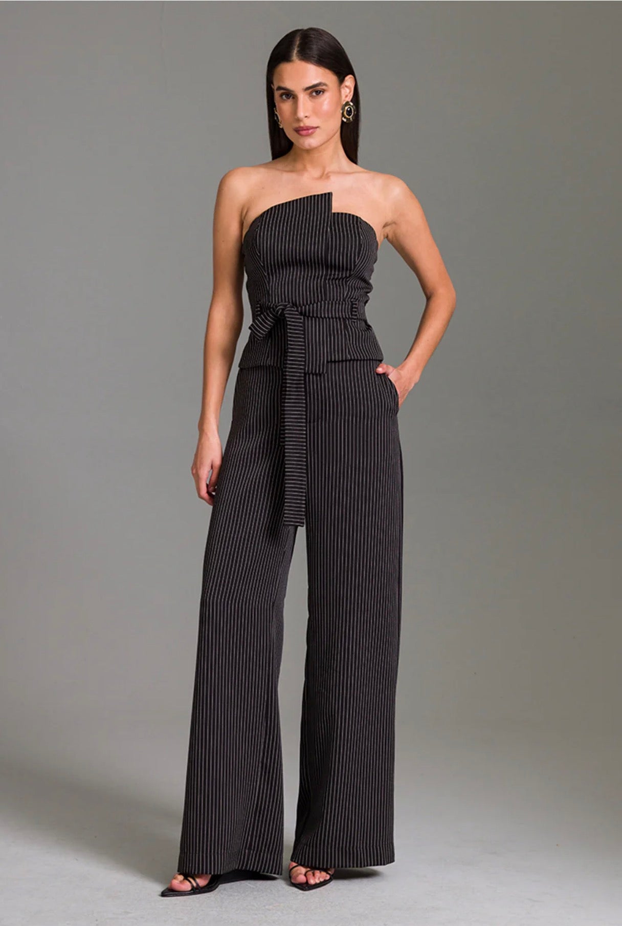 Calça Wide Risca De Giz - CHARRY