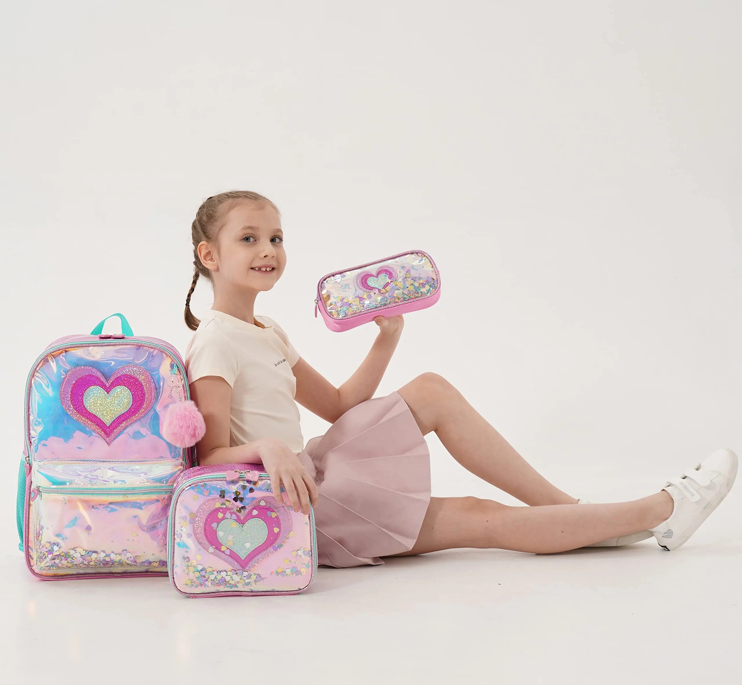 Meetbelify Mochila para Estudantes do Jardim de Infância Elementar, Meninas Limpar Bookbag, Saco De Viagem Em Tamanho Inteiro com Lancheira