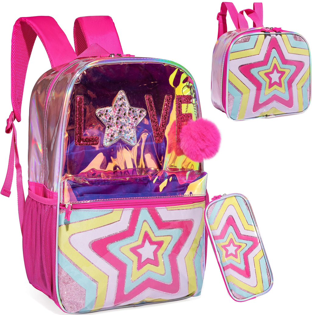 Meetbelify Mochila para Estudantes do Jardim de Infância Elementar, Meninas Limpar Bookbag, Saco De Viagem Em Tamanho Inteiro com Lancheira