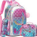 Mochila Lantejoula com lancheira para alunos do ensino fundamental, mochilas escolares meninas, 16"