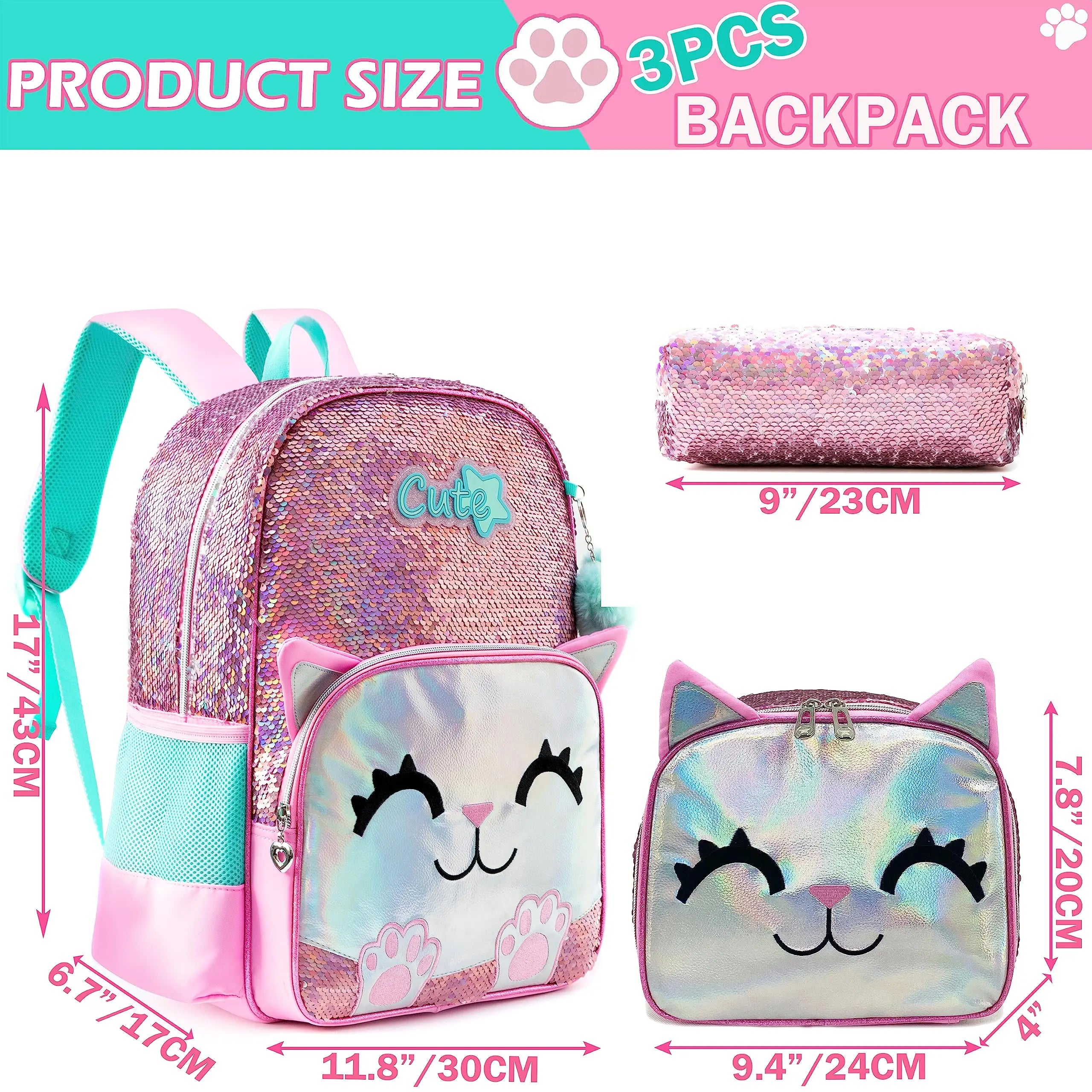Pink mochila para alunos elementares, adolescentes, beleza bonito, 3pcs